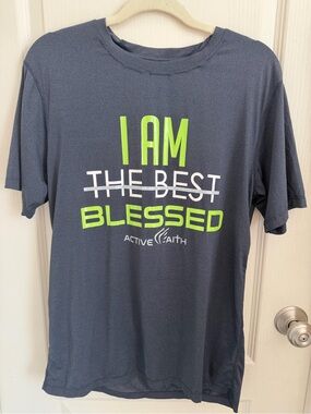 Active Faith 'I Am Blessed' Short Sleeve Tee - Dark Gray/Neon Green